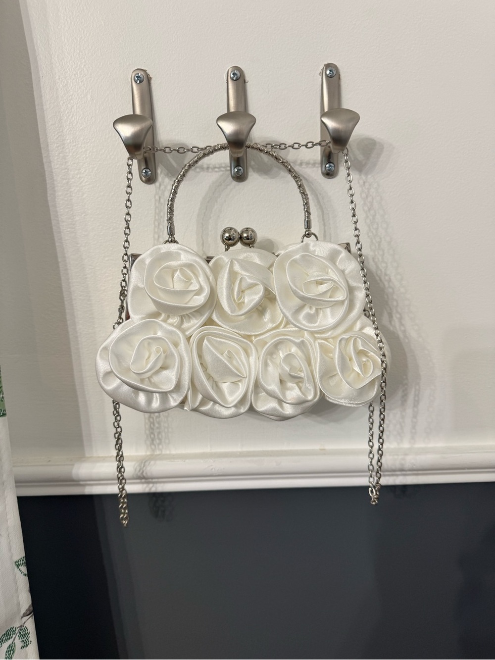 Ivory Satin Rose Appliqué Mini Evening Bag